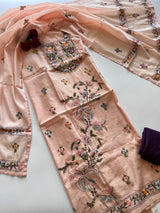 Peach Knot embroidery Unstitched suit material
