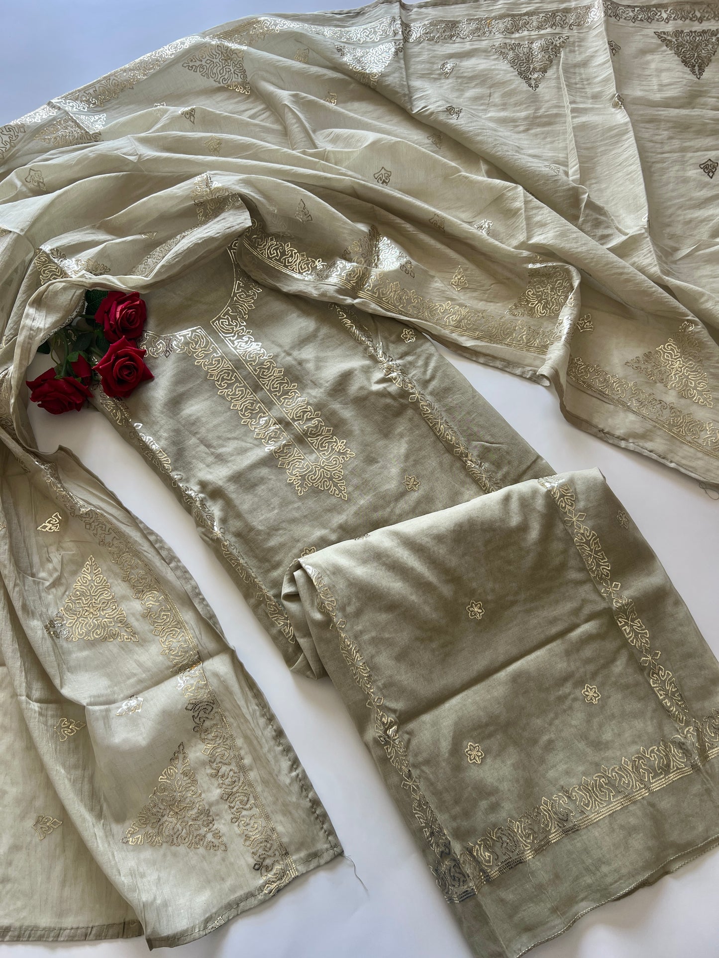 Mul Chanderi dress material unstitched Suit set