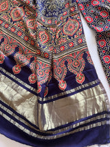 Blue Ajrakh Handblock print 3 pc fabric Unstitched suit set