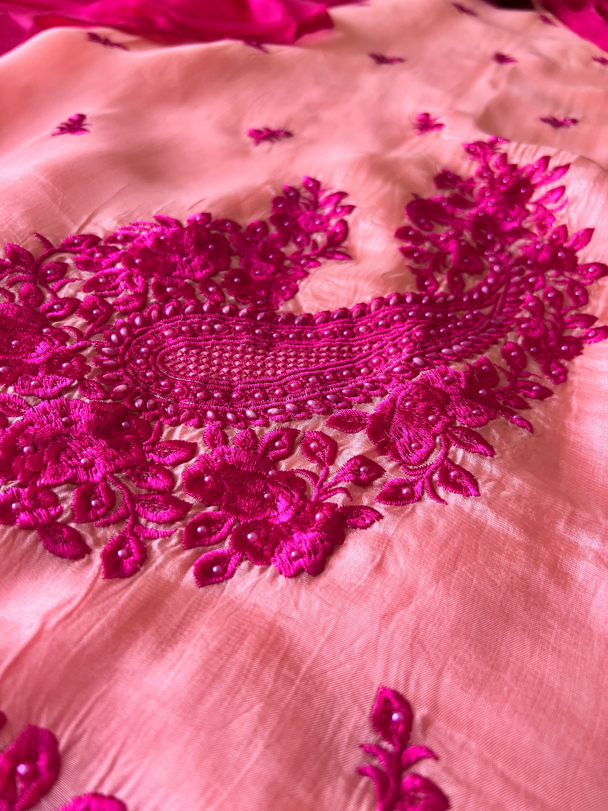 Peach Pink Embroidered Unstitched Suit