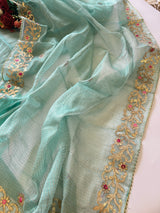Greenish Kotta with kotta embroidered kurta dupatta set Unstitched