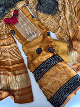 Gold Gajji Silk With gotta work neck Unstitched suit
