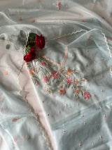 Blue thread Embroidery unstitched suit