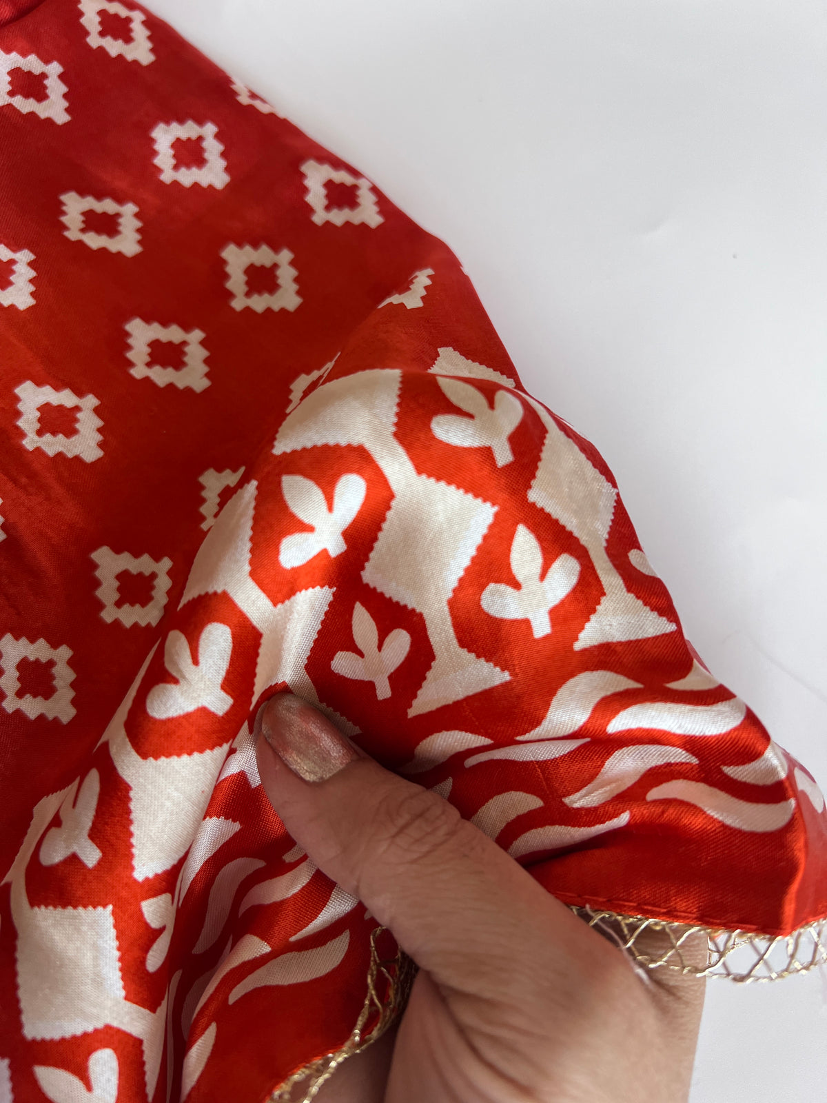 Orange Gajji Silk With gotta work neck Unstitched suit