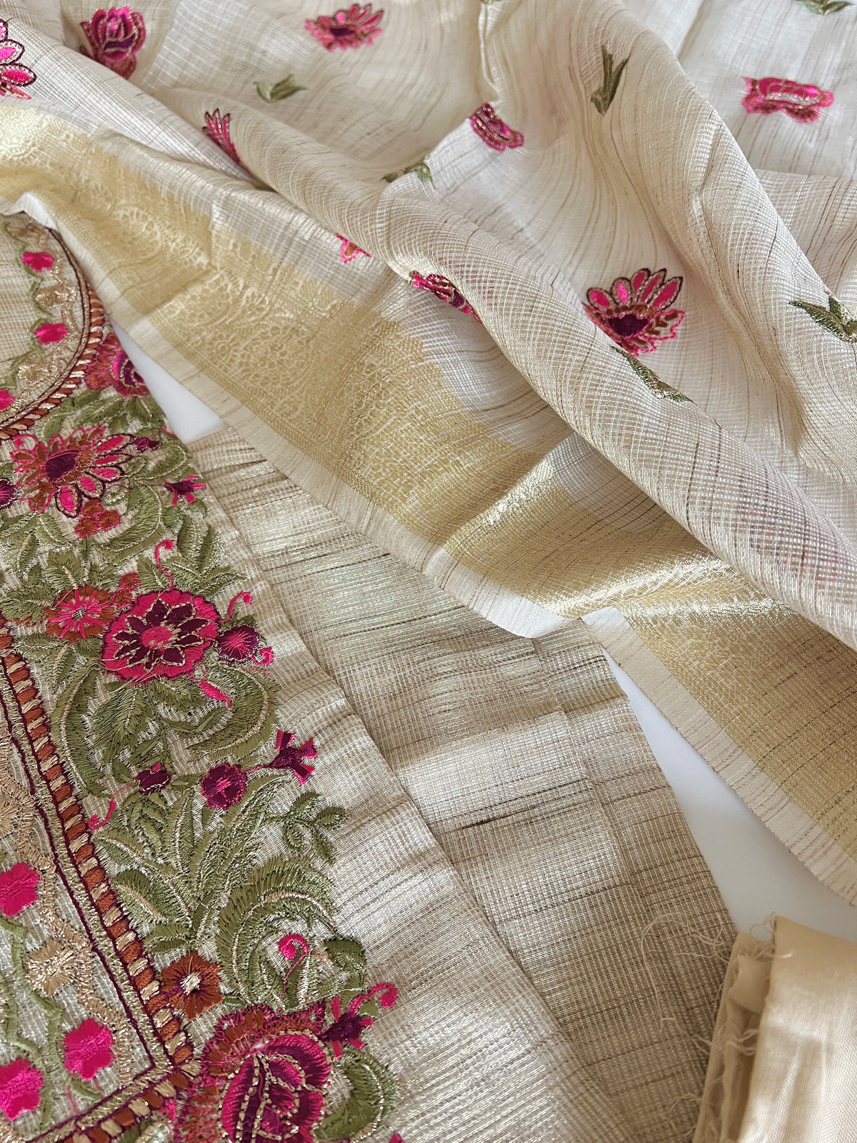 Floral Embroidery kotta shimmer Dress material