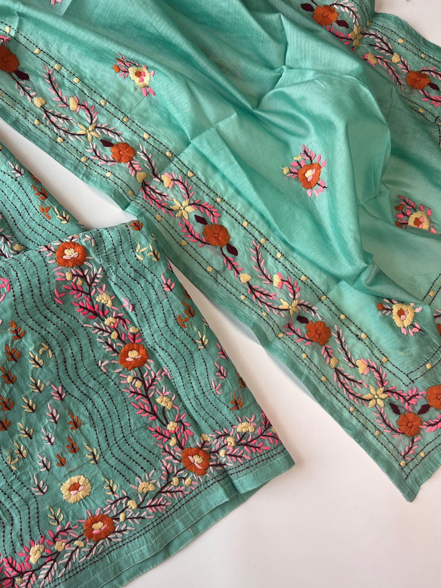 Chanderi Phulkari embroidery Unstitched suit material