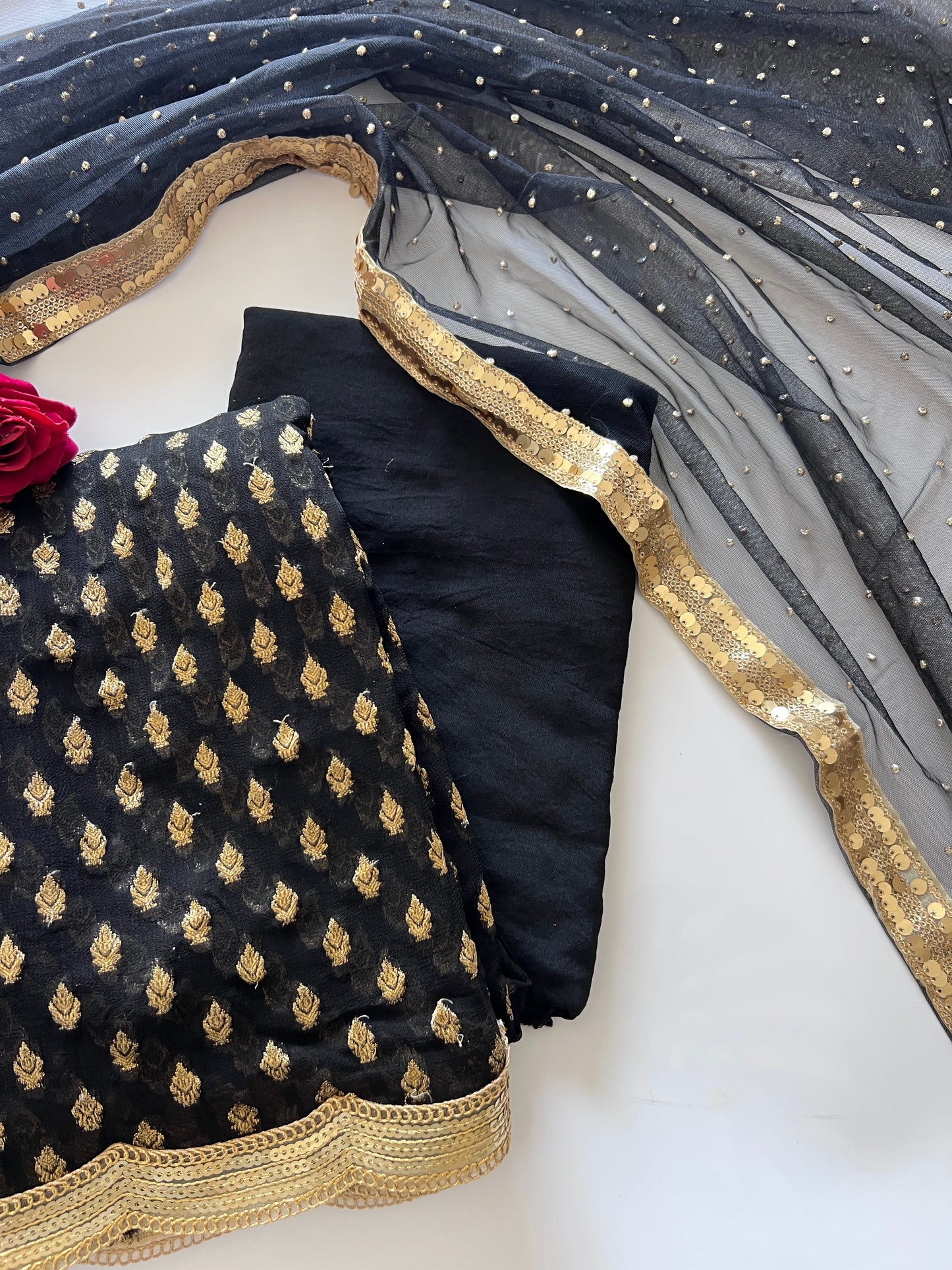 Black Banarsi Georgette Embroidered Unstitched Suit set