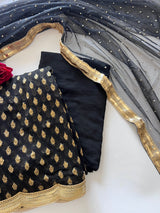 Black Banarsi Georgette Embroidered Unstitched Suit set