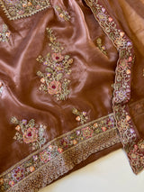 Brown Tissue partywear embroidered suit set unstitched