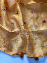 Yellow Pure Silk Linen embroidered premium unstitched dress material