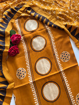 Yellow Ajrakh Handblock print 3 pc fabric Unstitched suit set