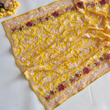 Premium Yellow Parsi Embroidery dupatta
