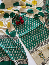 Green Original Handblock Ajrakh print on Modal fabric Unstitched suit set