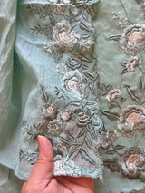 Aqua shade Mul Chanderi Thread embroidered Unstitched Suit