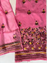 Pink Chanderi knot embroidery Unstitched suit material