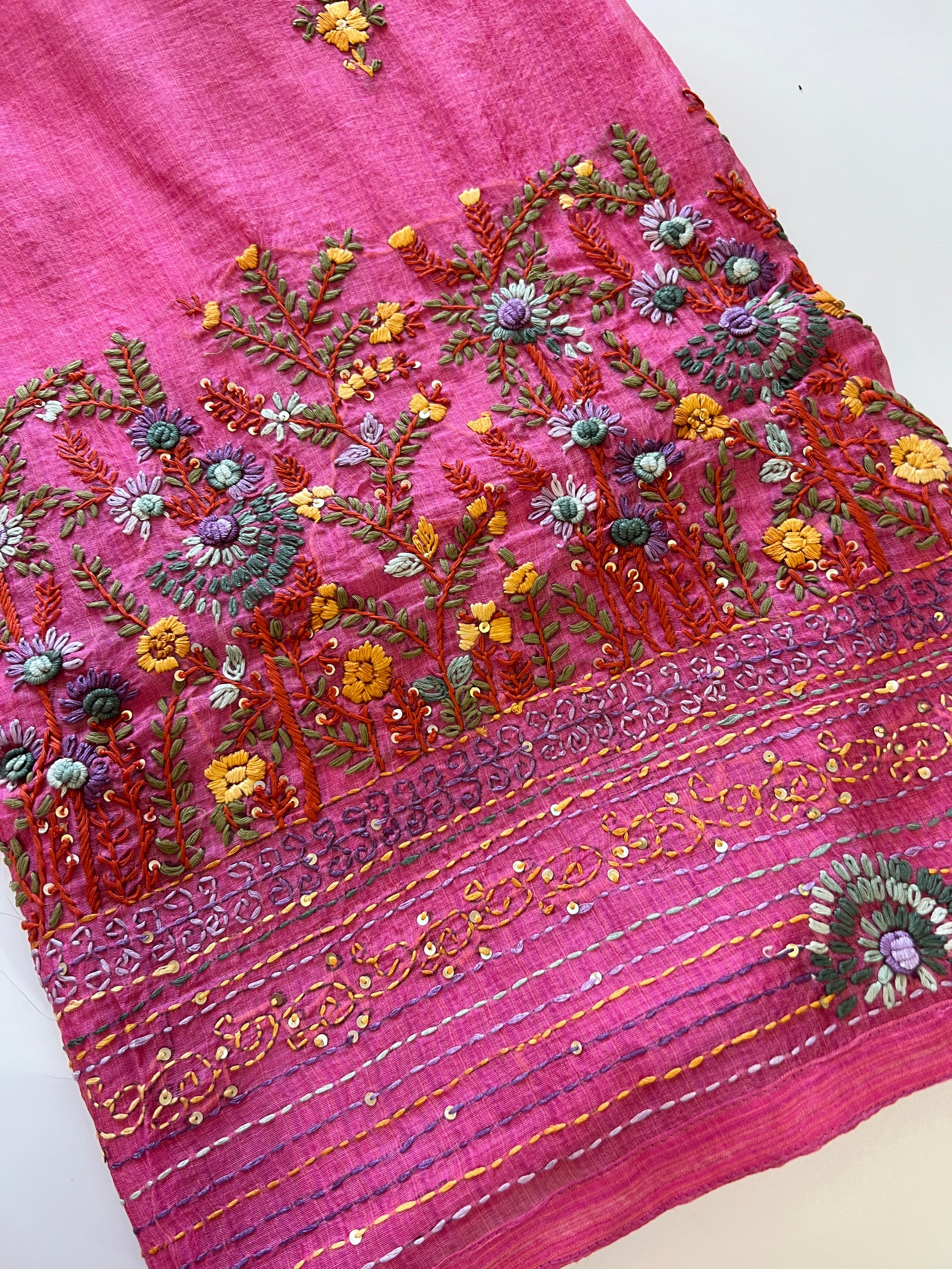 Pink Knot embroidery Unstitched suit material 2 pc