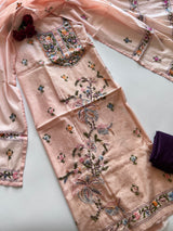Peach Knot embroidery Unstitched suit material