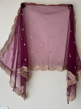 Net dupatta with scallop golden border