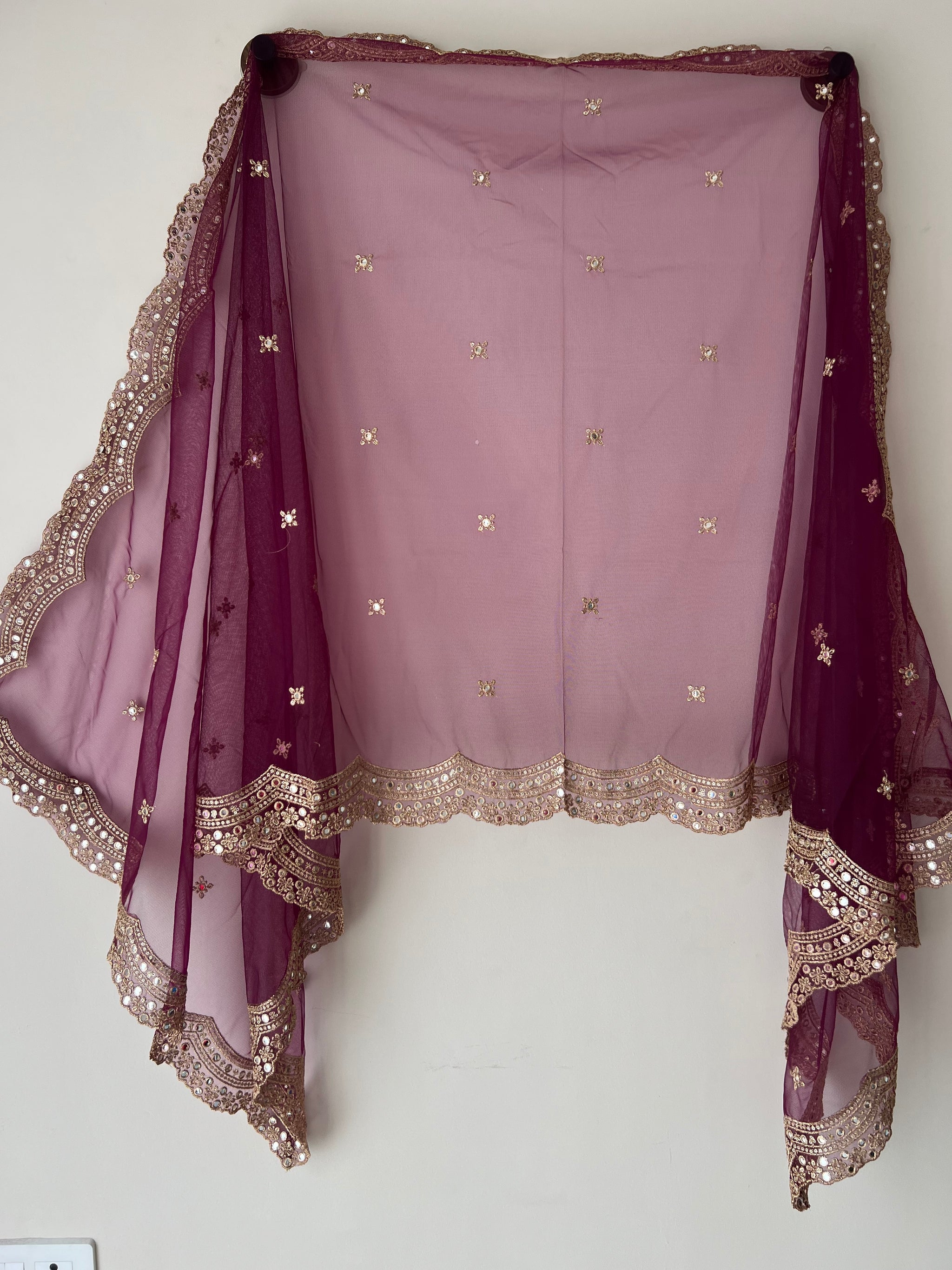 Net dupatta with scallop golden border