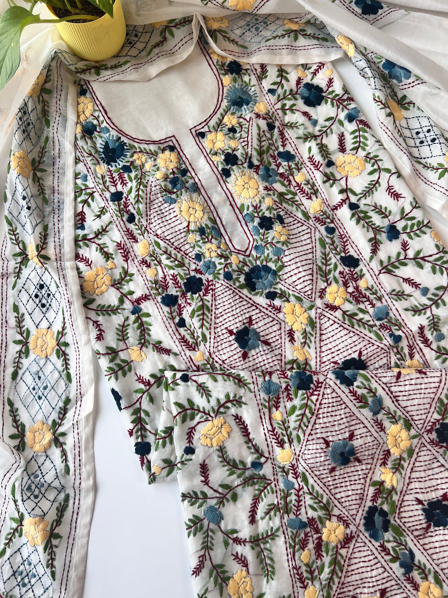 Chanderi Phulkari embroidery Unstitched suit material