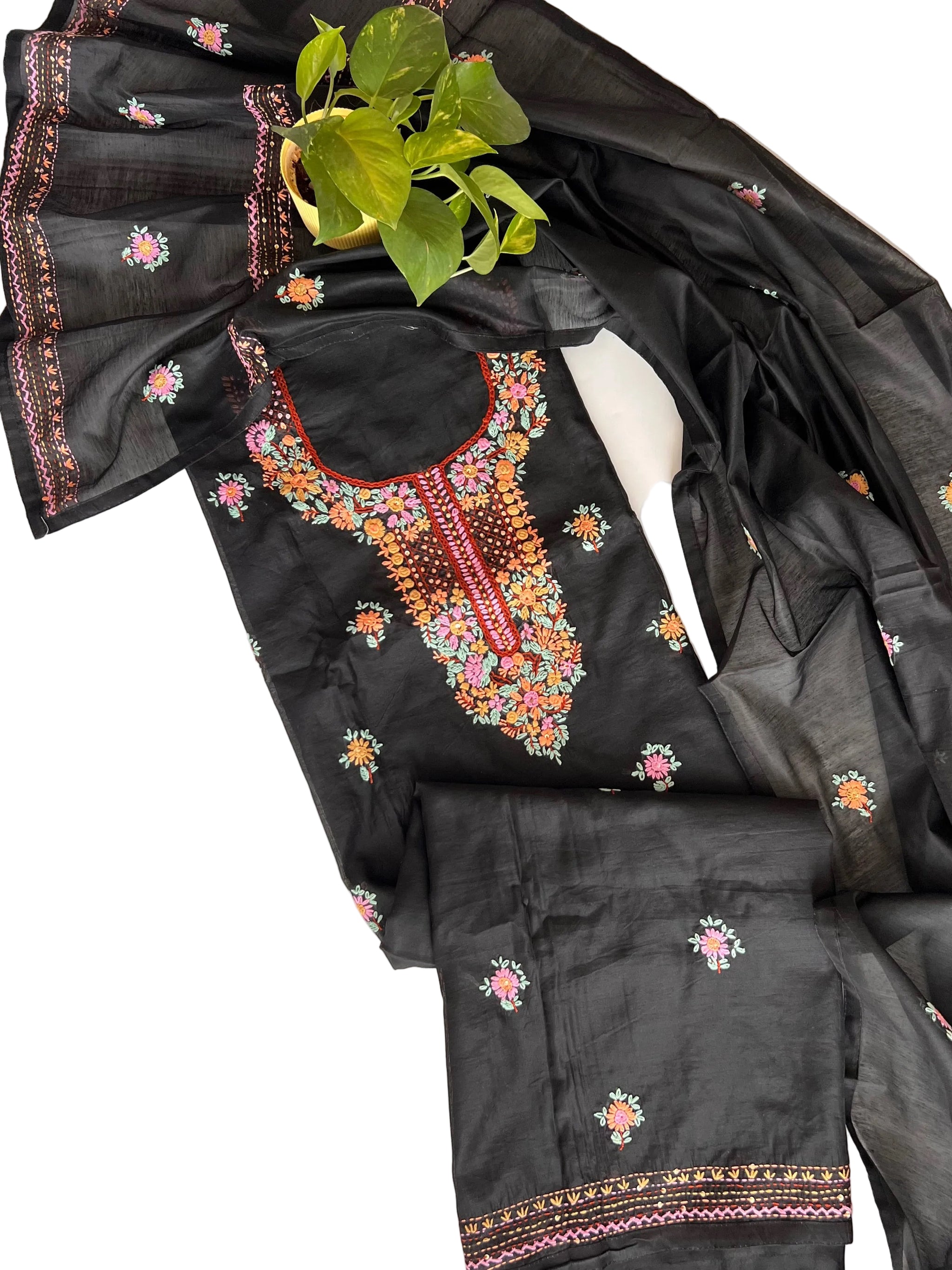 Black knot embroidery Unstitched suit material