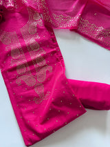 Pink Mul Chanderi dress material with mukaish -Paisley