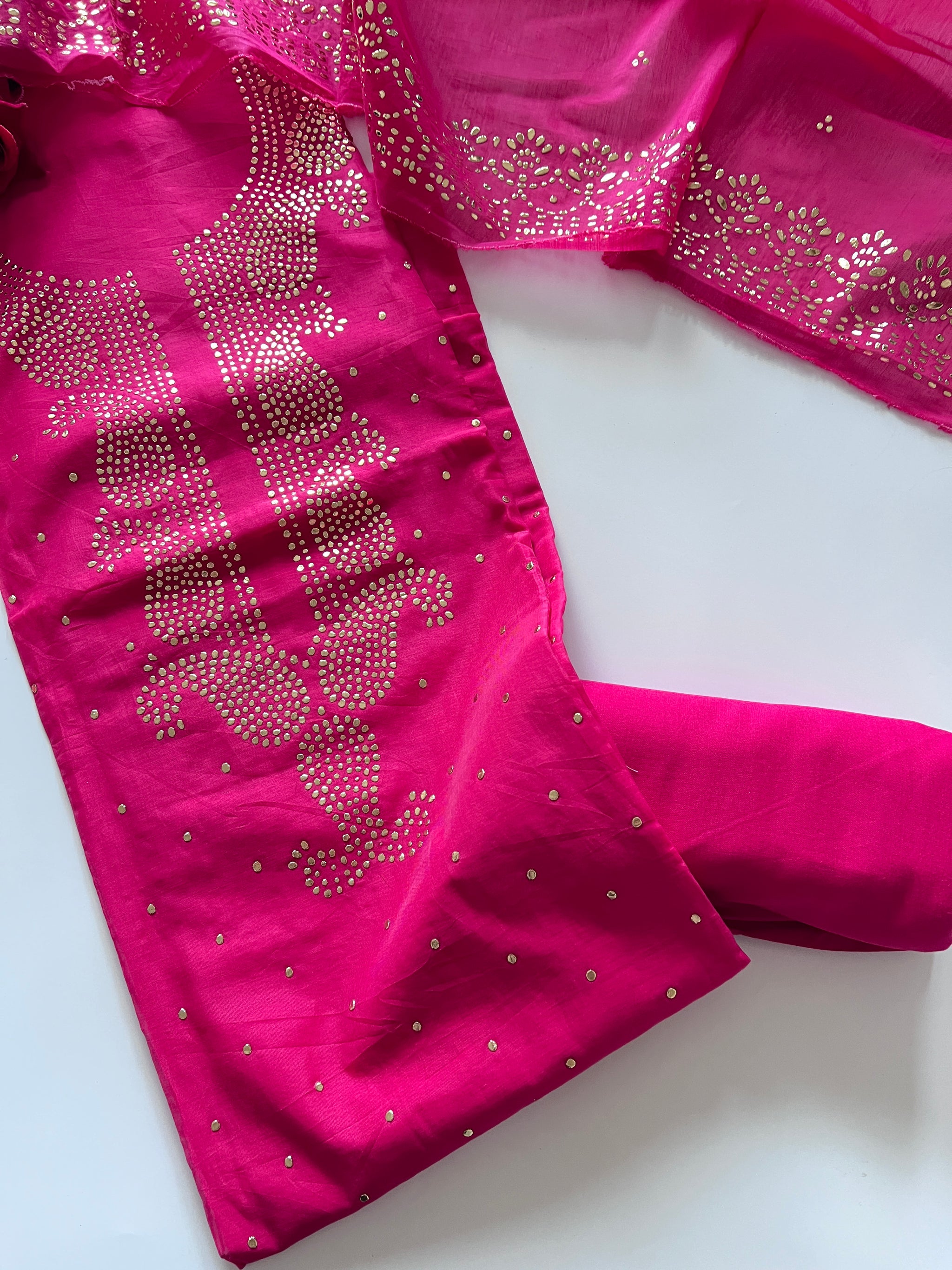 Pink Mul Chanderi dress material with mukaish -Paisley