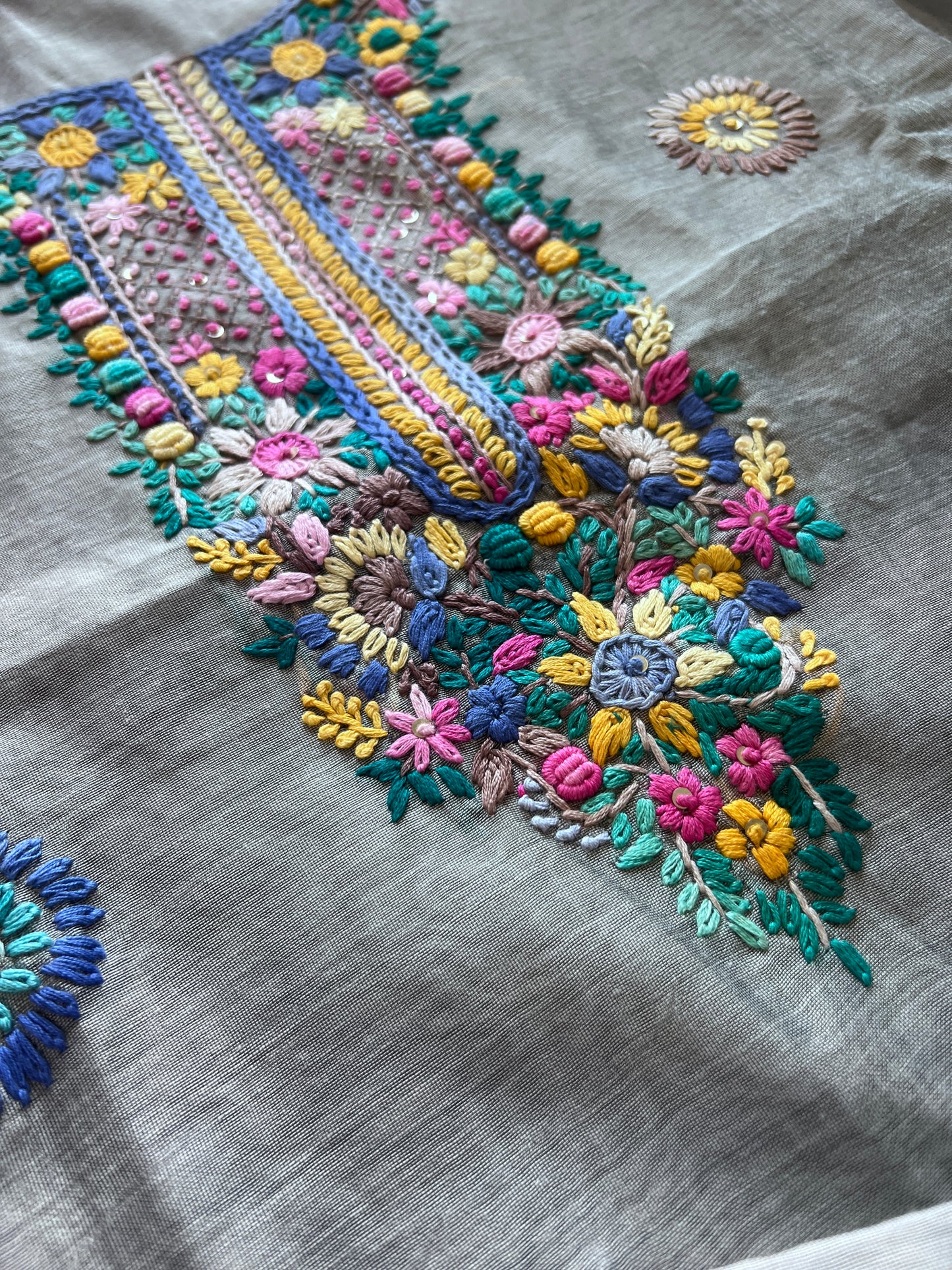 Grey Knot embroidery Unstitched suit material 2 pc