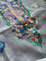 Grey Knot embroidery Unstitched suit material 2 pc