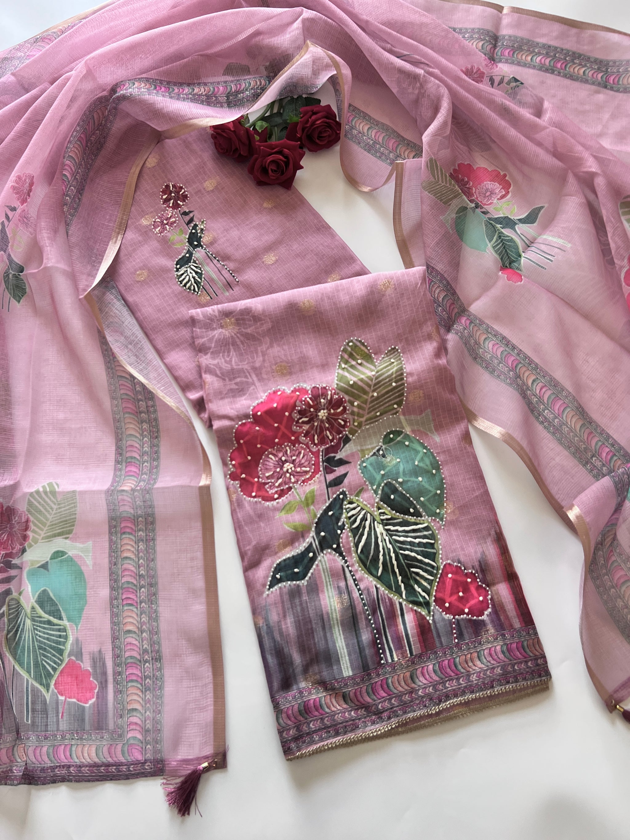 Pearl work dress material unstitched Suit set