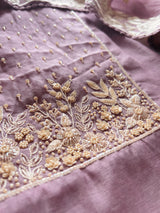 Lilac Mul Chanderi Handwork with Parsi dupatta Unstitched Suit set