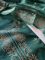 Green Mul Chanderi dress material with mukaish