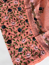 Peach Chanderi knot embroidery Unstitched suit material