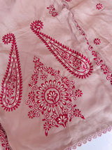 Laal Dhaga Mouse Organza Unstitched Suit with Plain Bottom | 3 Pc