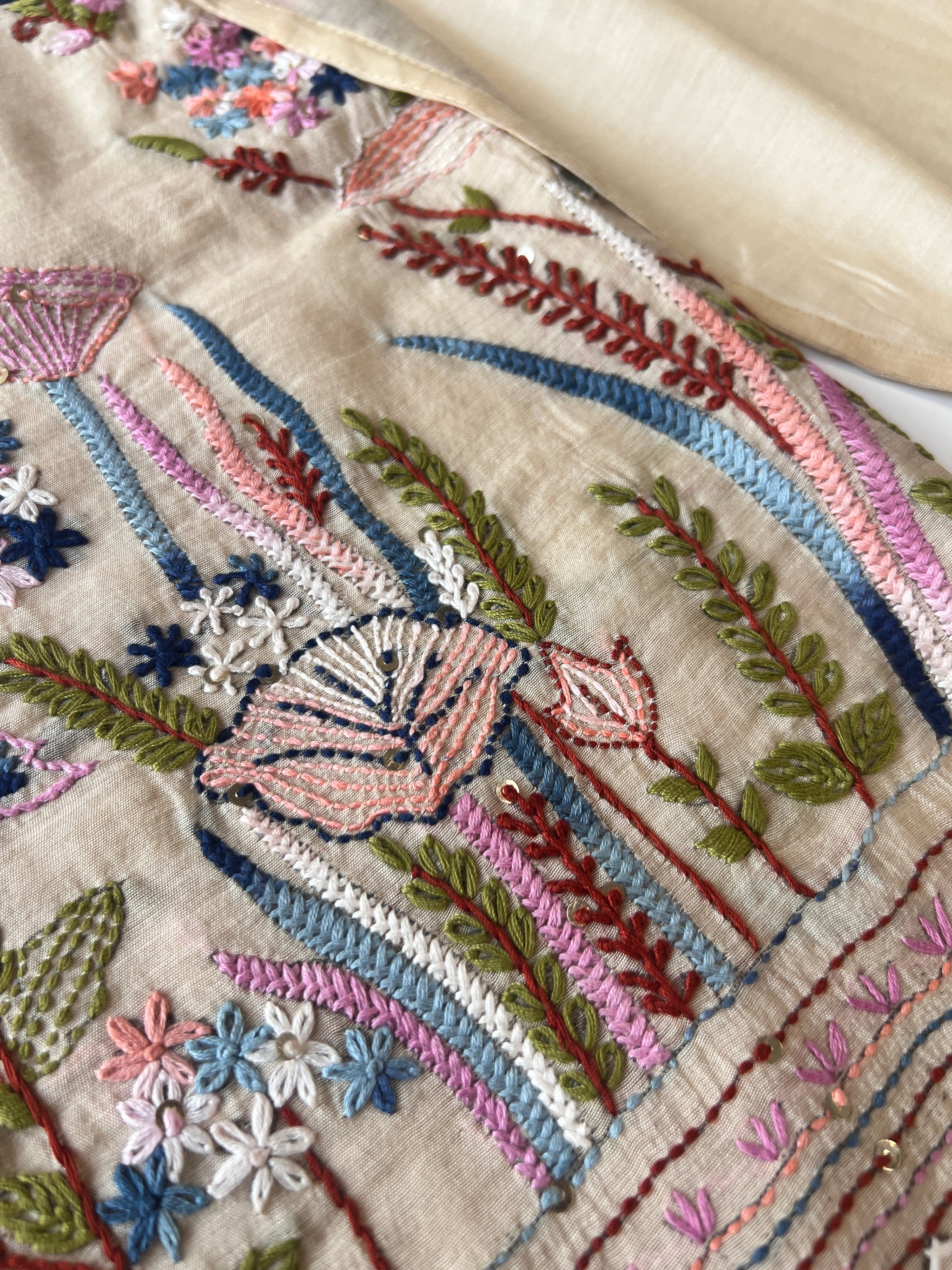 Chanderi knot embroidery Unstitched suit material
