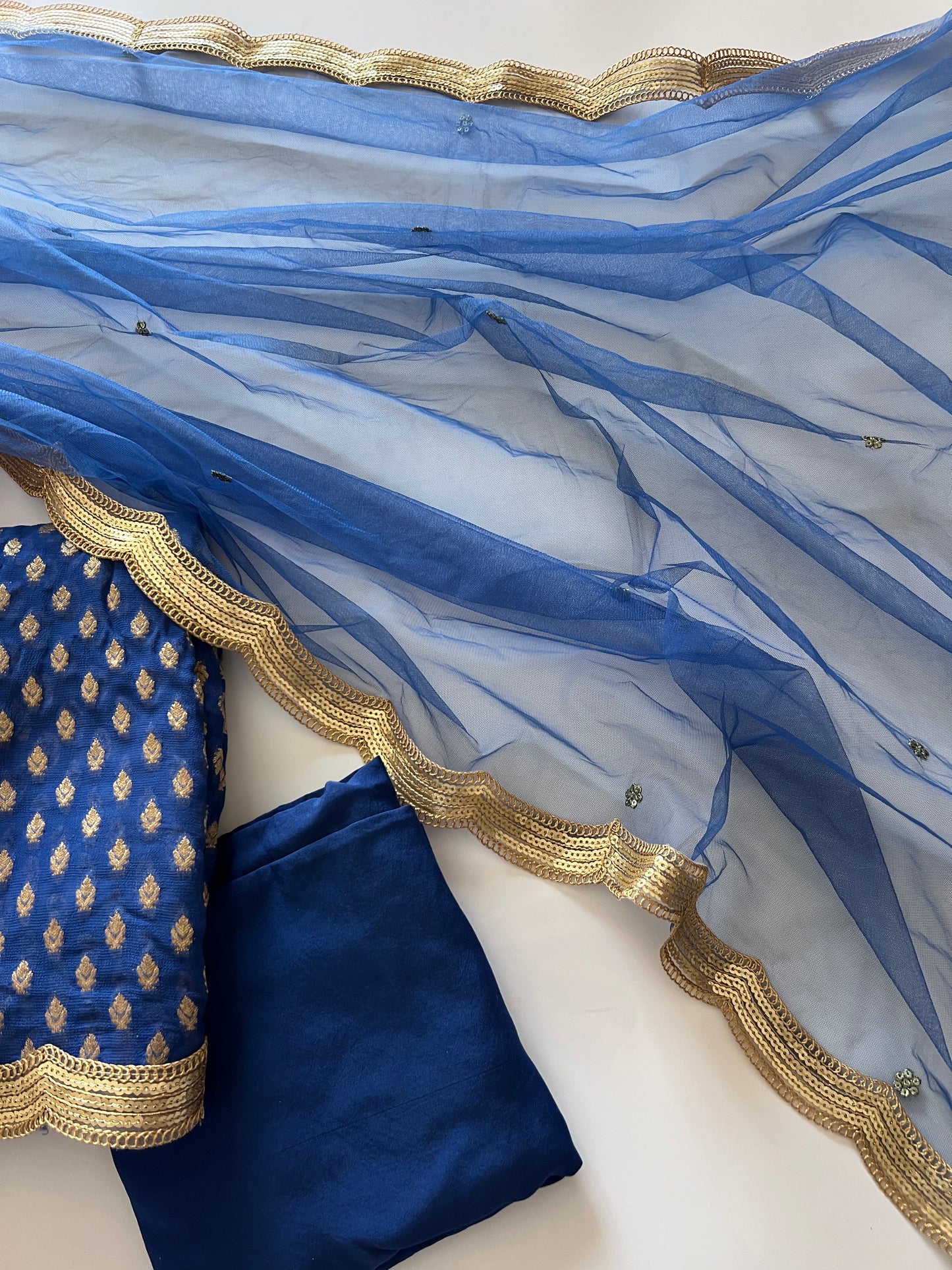 Blue Banarsi Georgette Embroidered Unstitched Suit set