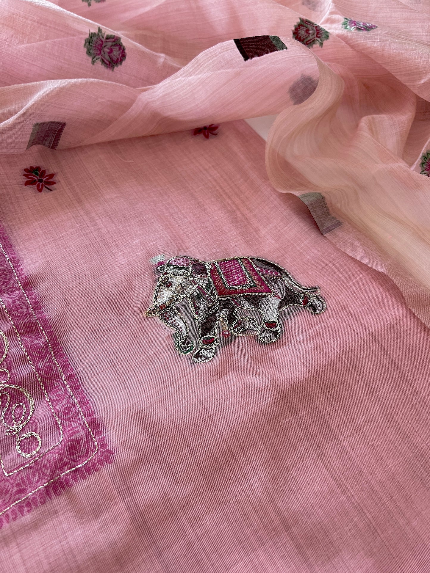 Pink Cotton Jamdani work dress material unstitched Suit set