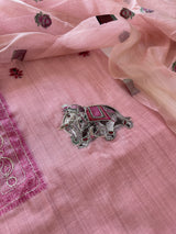 Pink Cotton Jamdani work dress material unstitched Suit set