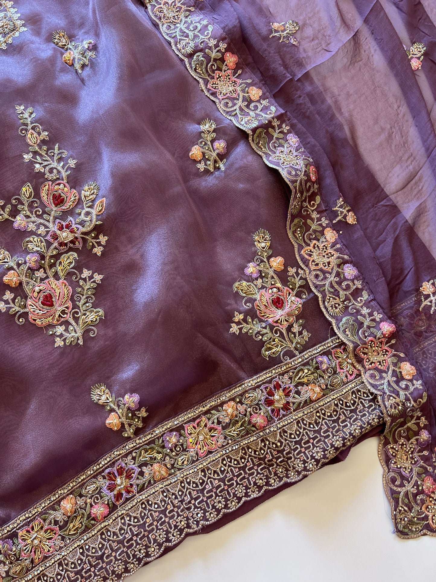 Purple Tissue partywear embroidered suit set unstitched