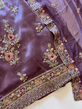 Purple Tissue partywear embroidered suit set unstitched