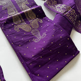 Purple Mul Chanderi dress material with mukaish -Paisley