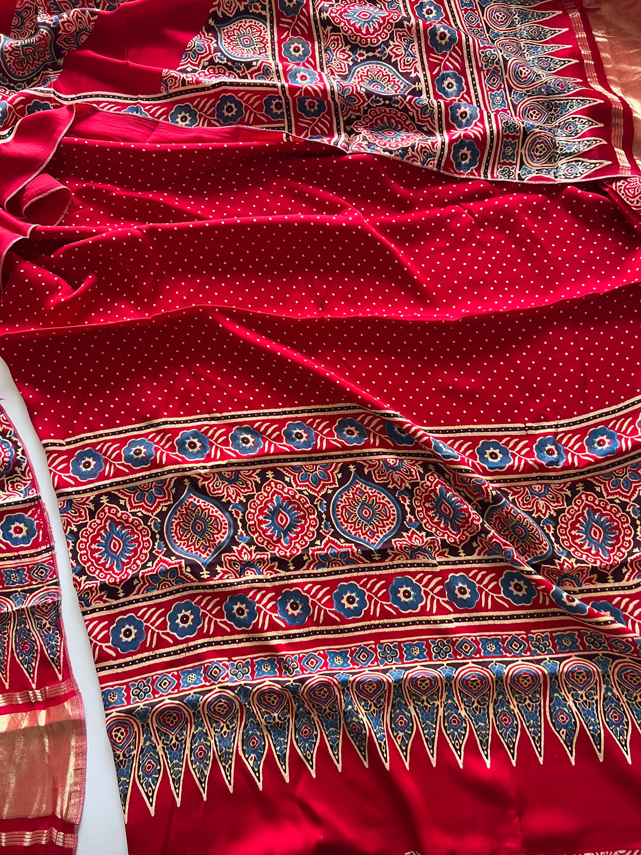 Ajrakh Handblock print 3 pc fabric Unstitched suit set