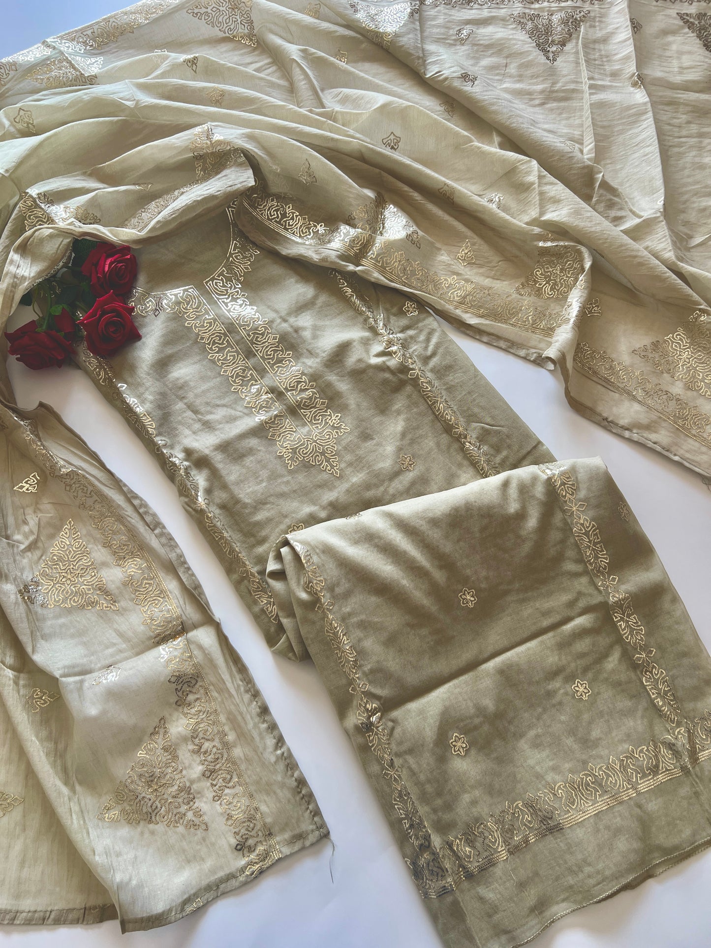 Mul Chanderi dress material unstitched Suit set
