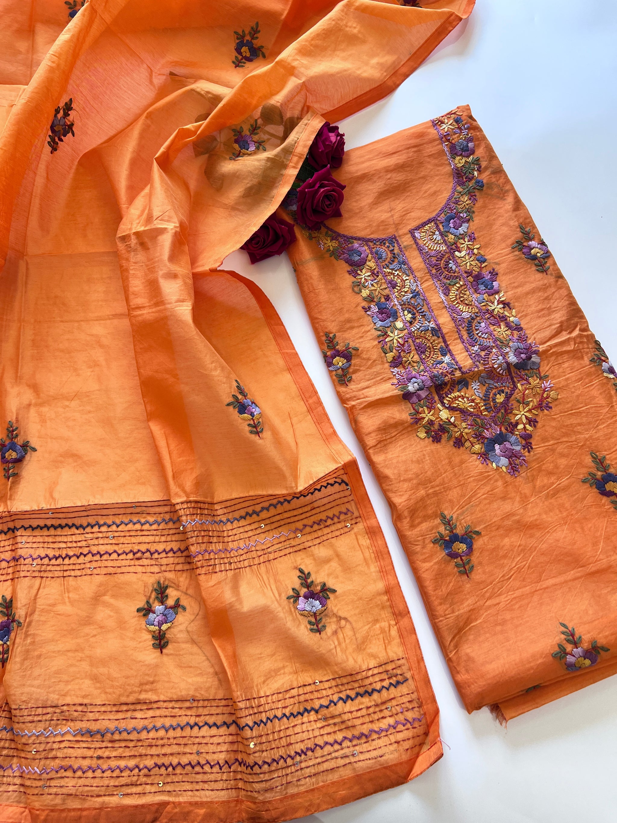 Knot embroidery Unstitched suit material 2 pc