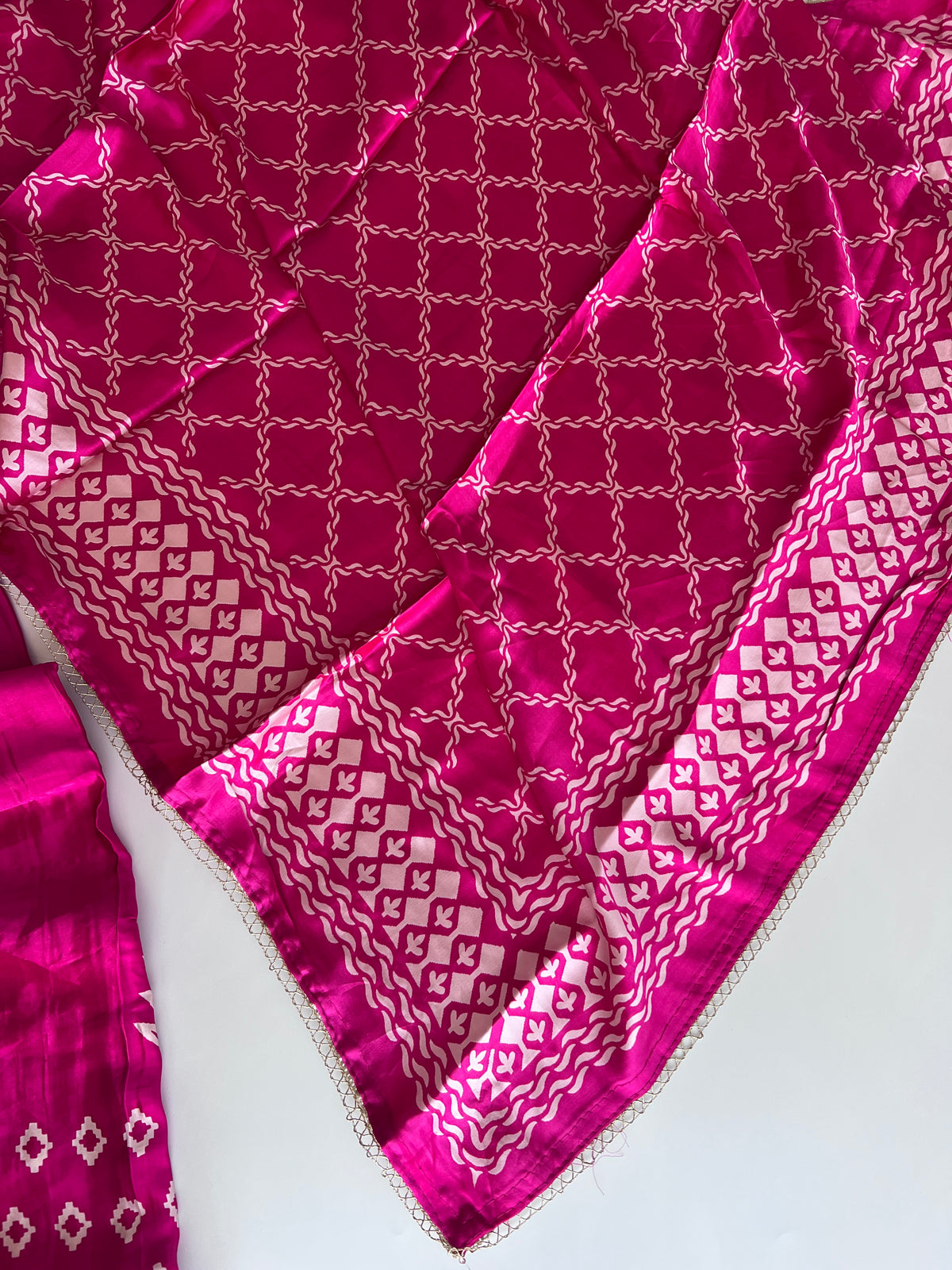 Pink Gajji Silk With gotta work neck Unstitched suit