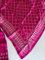 Pink Gajji Silk With gotta work neck Unstitched suit