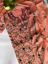 Peach Chanderi knot embroidery Unstitched suit material