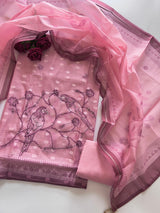 Pink Bird Embroidered Unstitched Suit