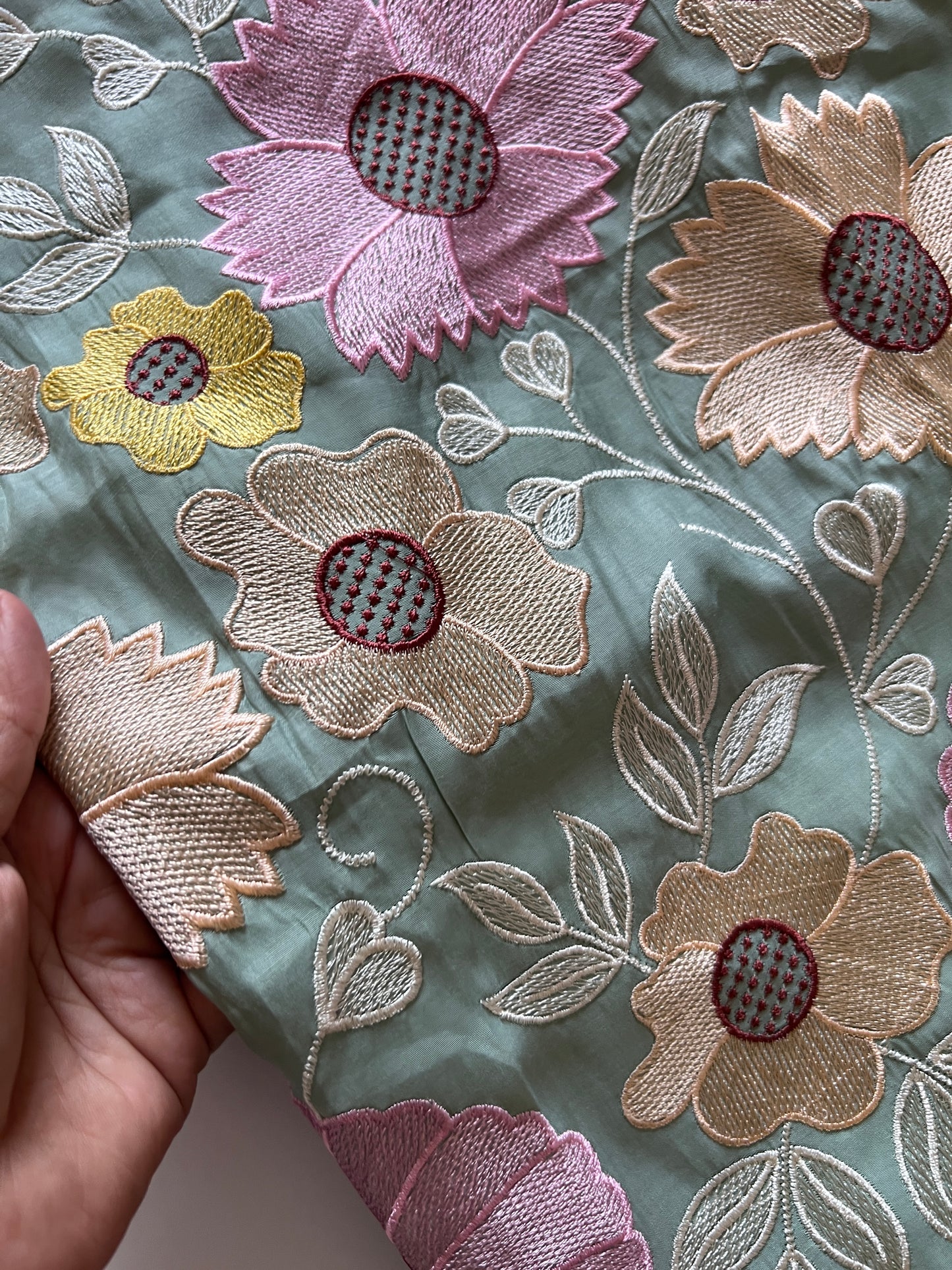 Green Sunflower Embroidery Mul Masleen Dress material