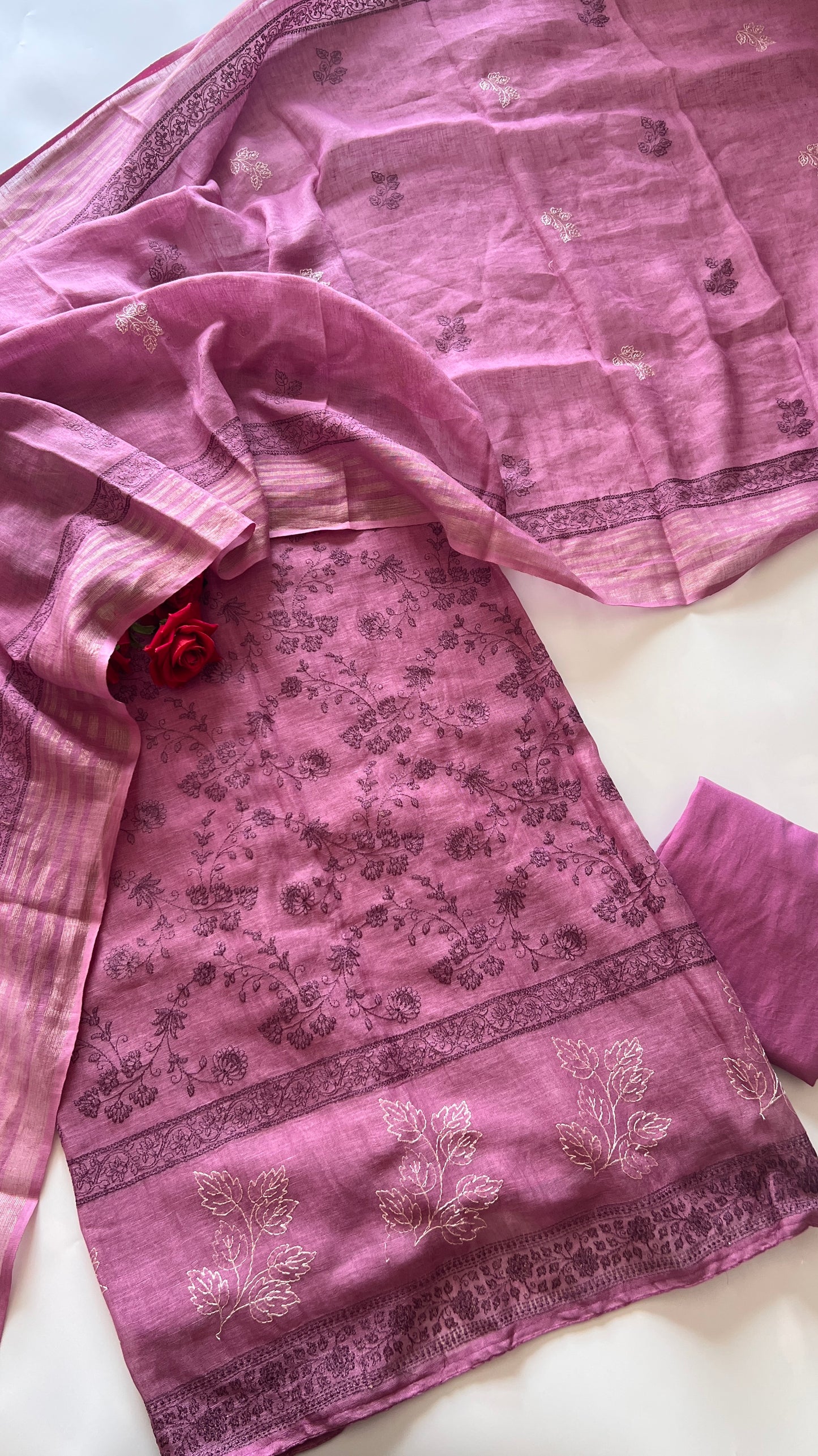 Purple Pure Linen embroidered premium unstitched dress material